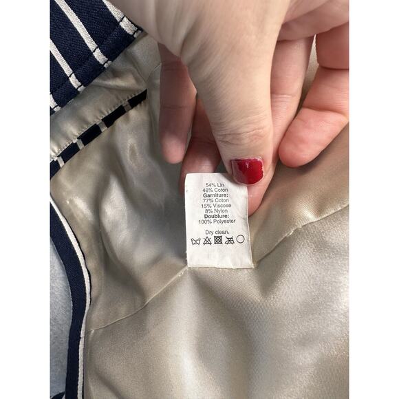 J Crew Womens Blazer Jacket Navy and Cream Stripe Gold Buttons Pockets Size 2 - Picture 12 of 15